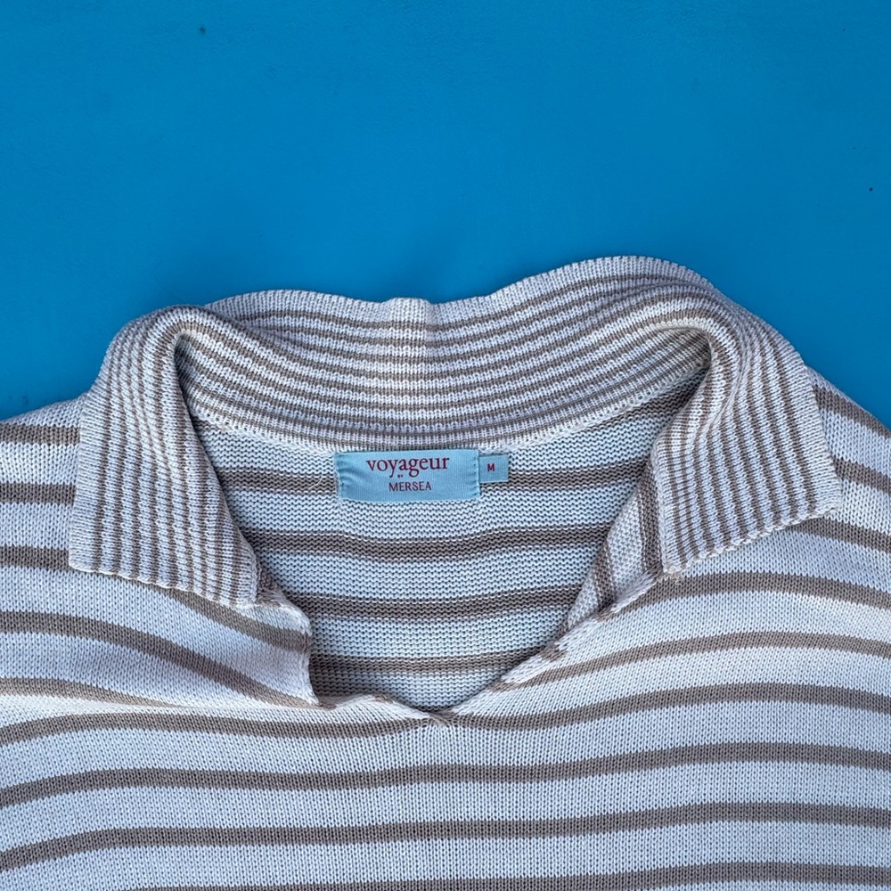 Breton camel Polo Sweater Striped V-Neck Sweater - Picture 5 of 8